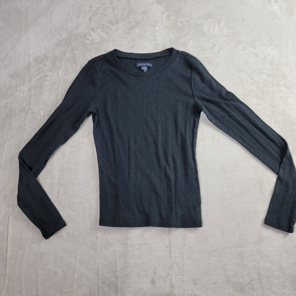 American Eagle Black Perforated Circle Women's Longsleeve Top | Size XS